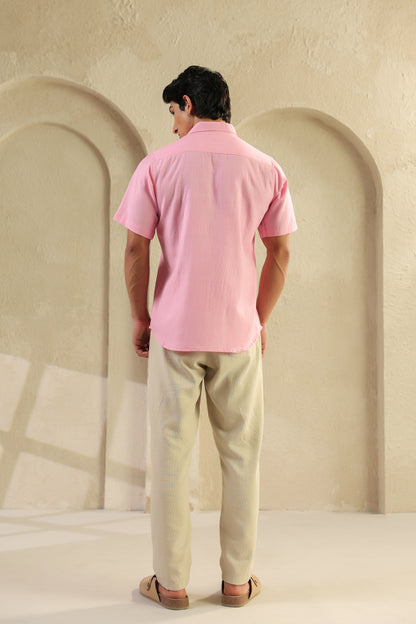 Pink linen blend half sleeve shirt
