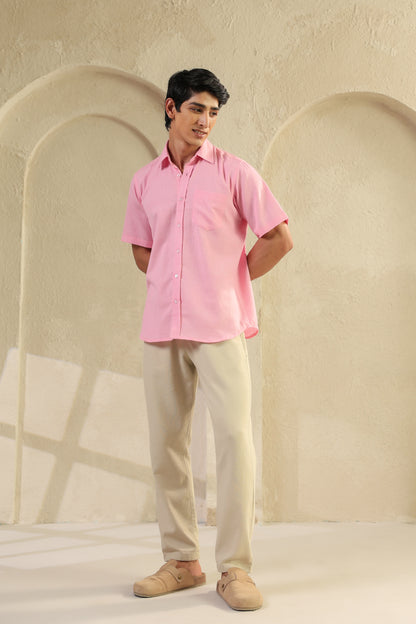 Pink linen blend half sleeve shirt