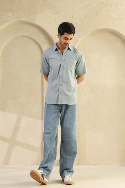 Grey Linen Blend half sleeve shirt