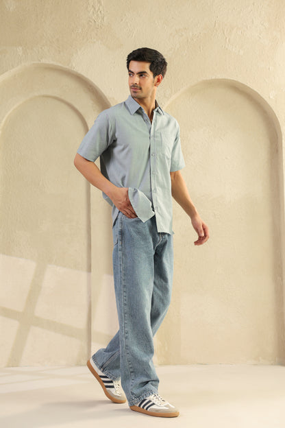 Grey Linen Blend half sleeve shirt