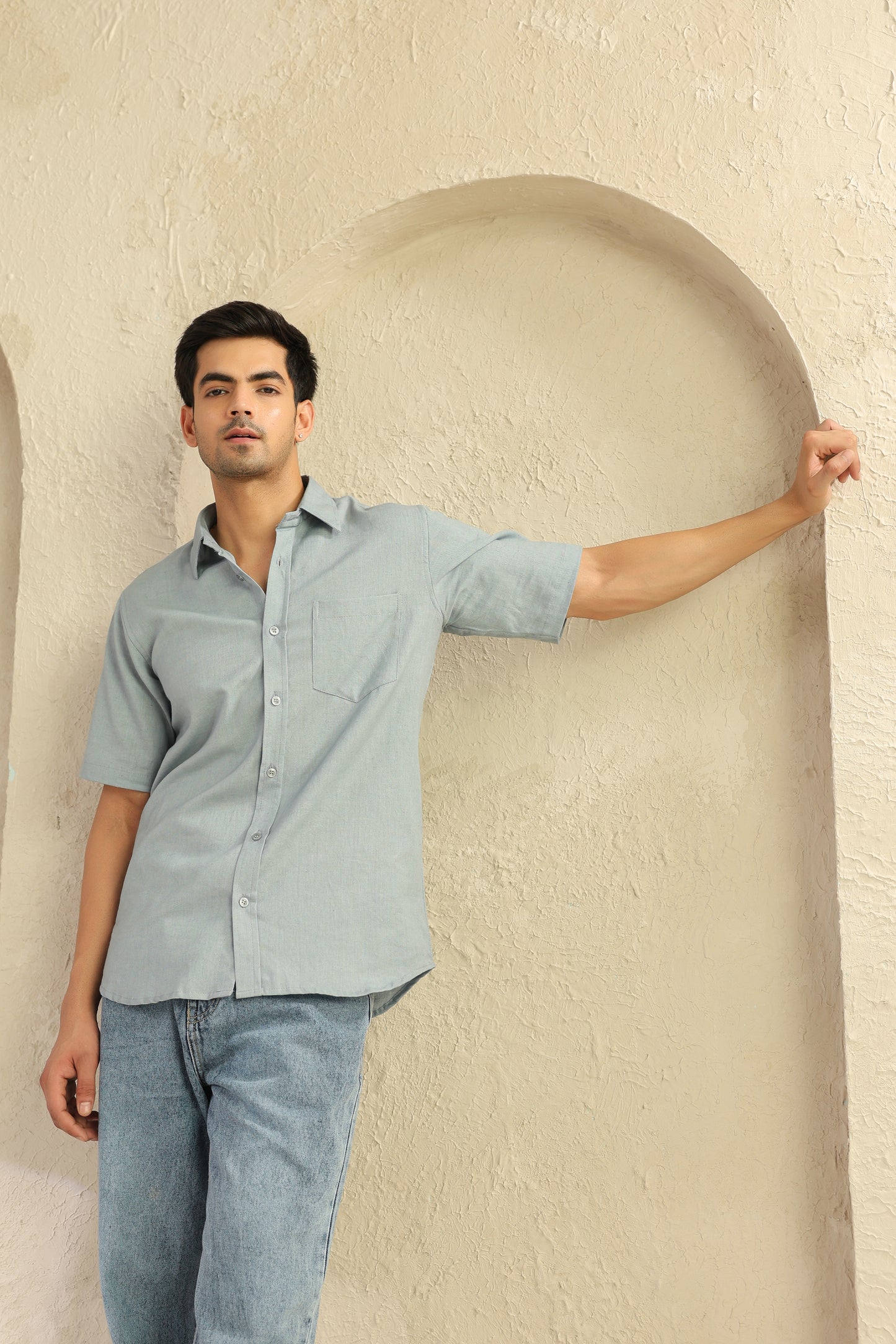Grey Linen Blend half sleeve shirt