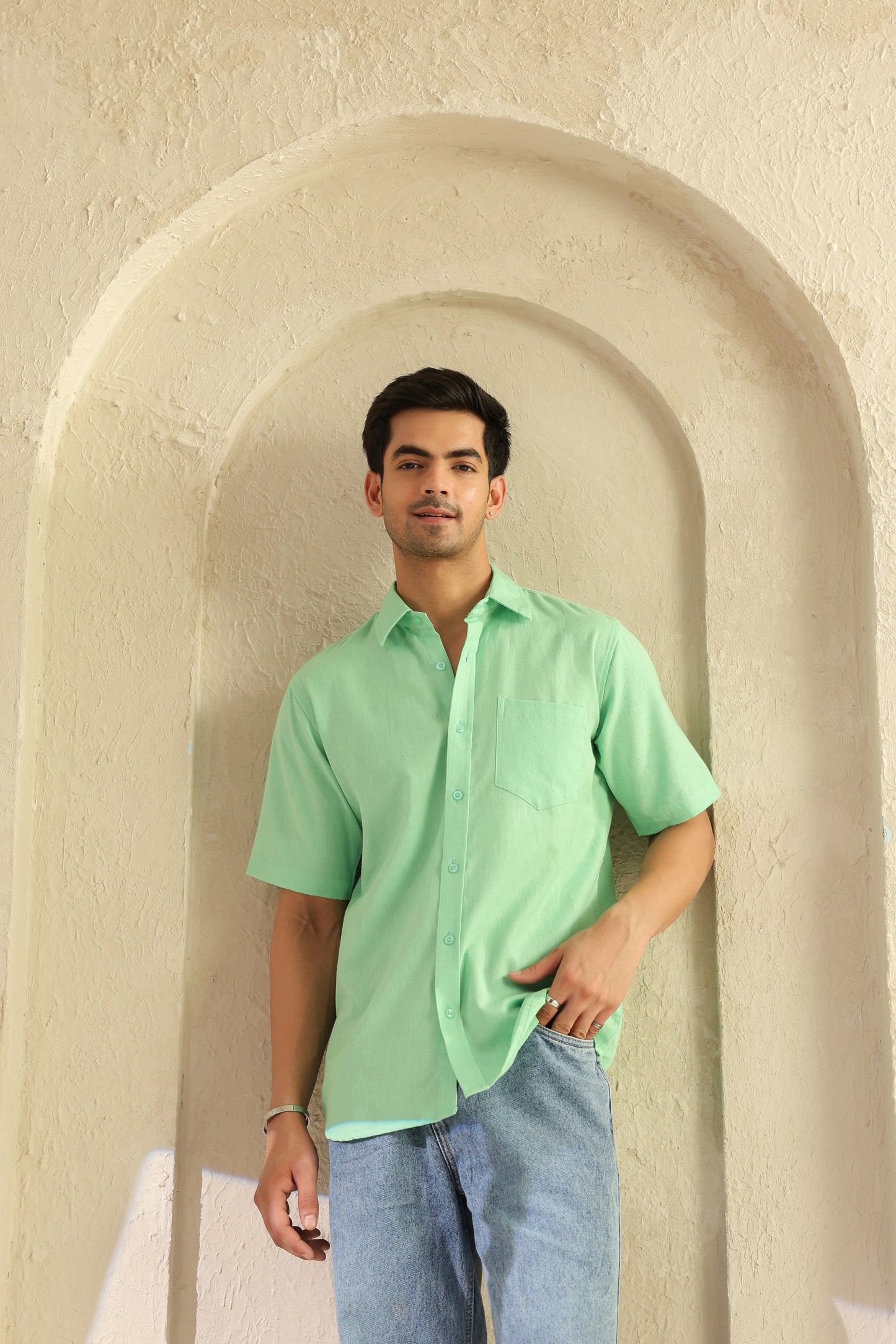 Sea Green Linen Blend Shirt