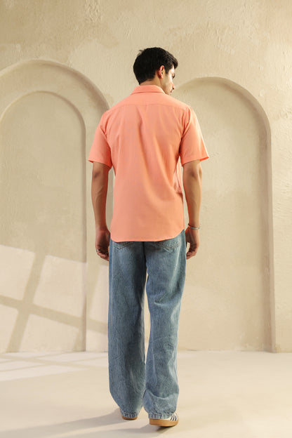 Peach Linen Blend Half Sleeve Shirt