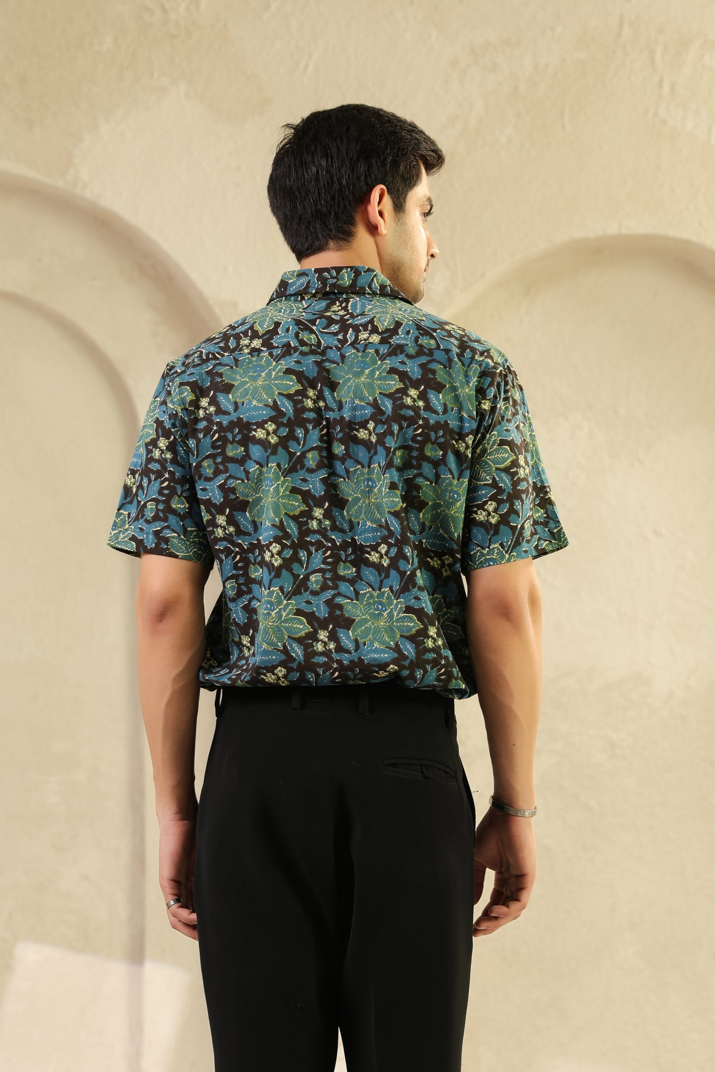 Black Blue Half Sleeve Cotton Shirt