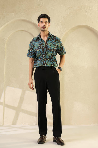 Black Blue Half Sleeve Cotton Shirt