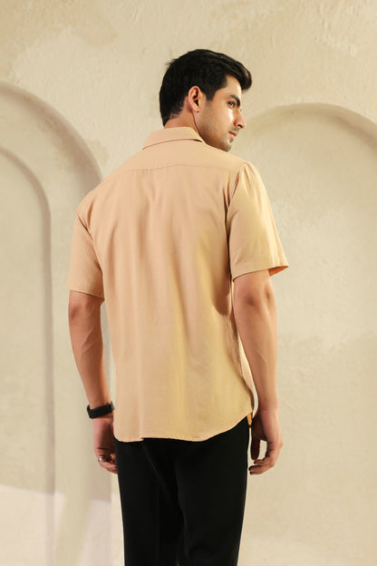 Beige Linen Blend Half sleeve shirt