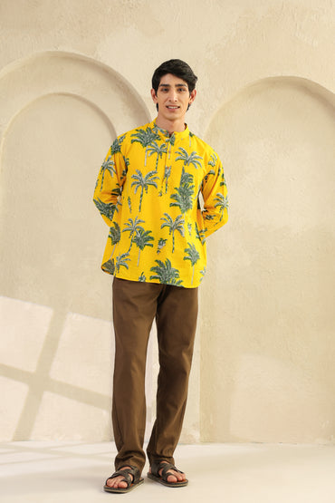 Lemon yellow Full sleeve shirt kurta