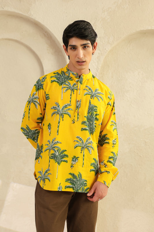 Lemon yellow Full sleeve shirt kurta