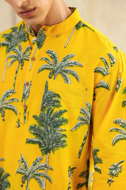 Lemon yellow Full sleeve shirt kurta