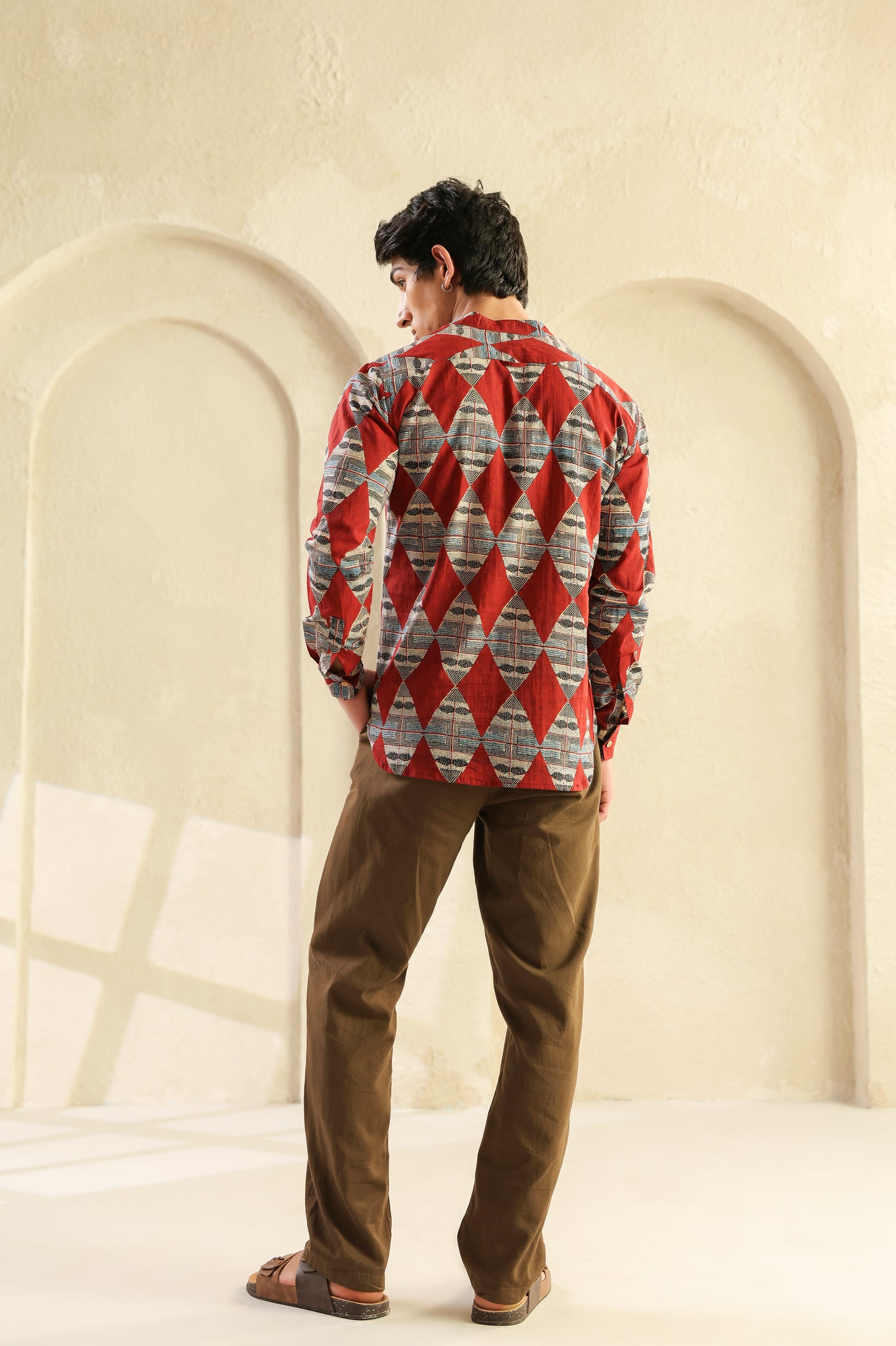 Red Diamond Cotton Shirt Kurta