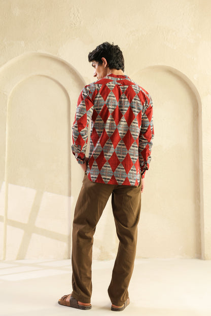 Red Diamond Cotton Shirt Kurta