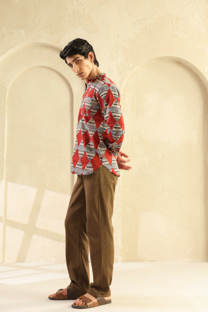 Red Diamond Cotton Shirt Kurta