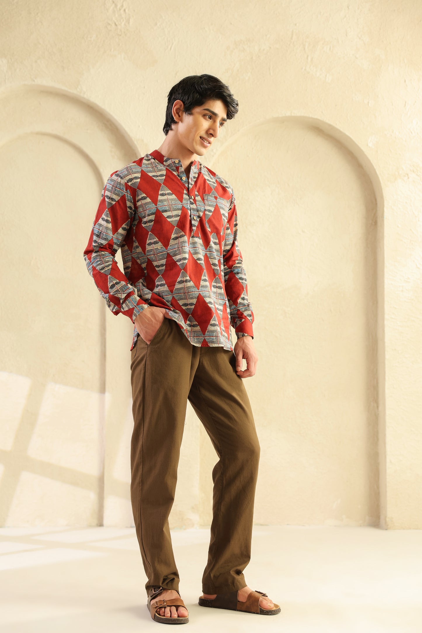 Red Diamond Cotton Shirt Kurta