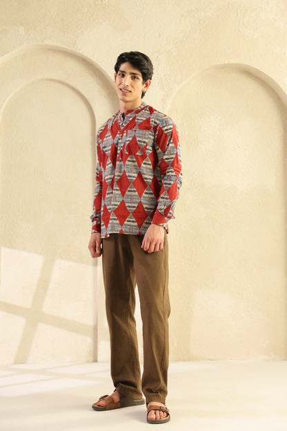 Red Diamond Cotton Shirt Kurta