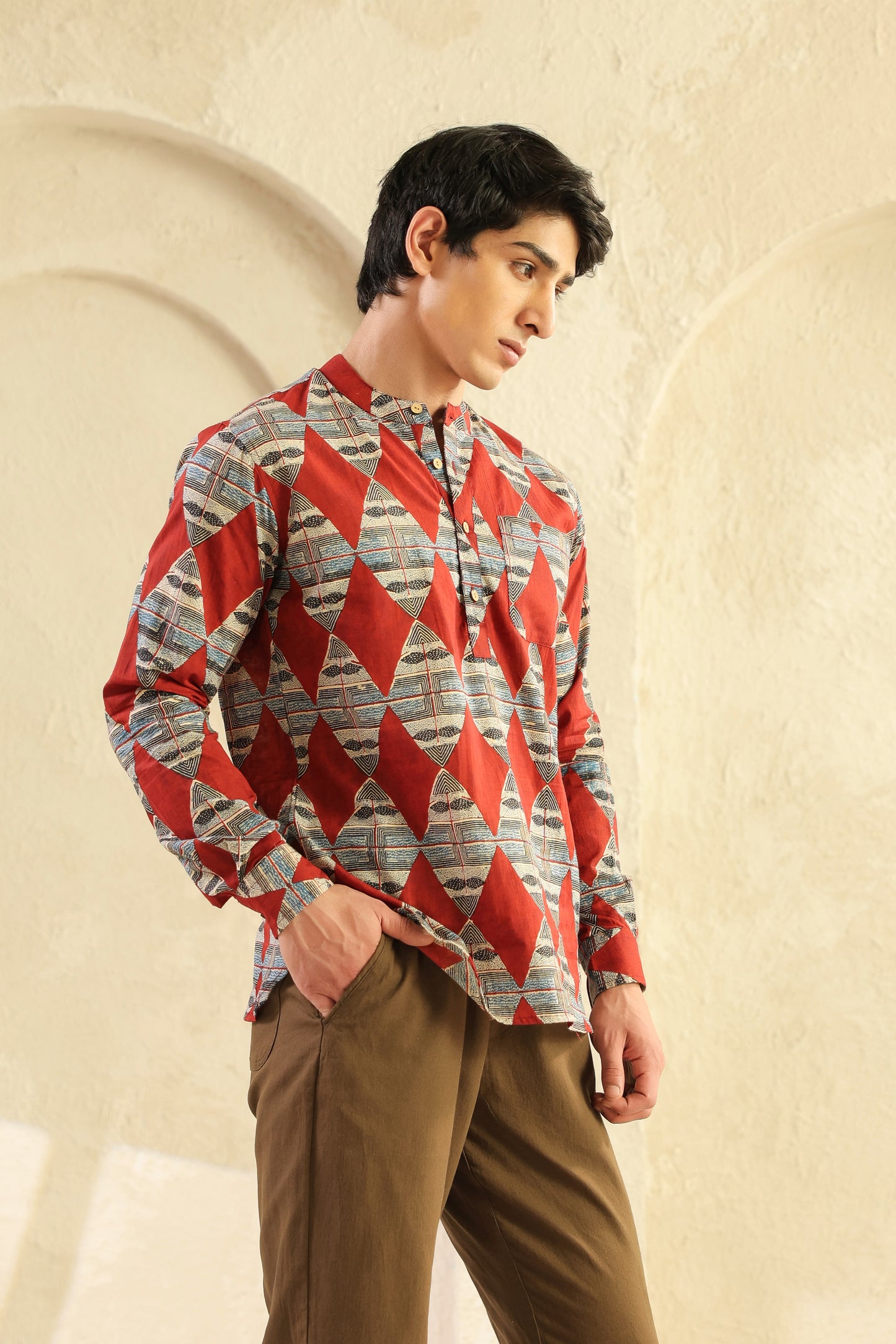 Red Diamond Cotton Shirt Kurta