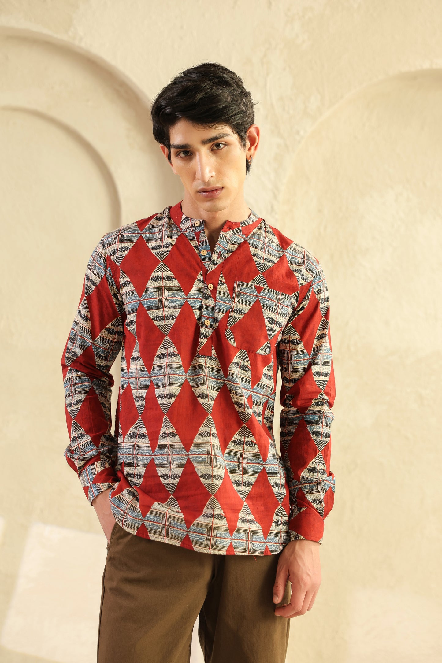 Red Diamond Cotton Shirt Kurta