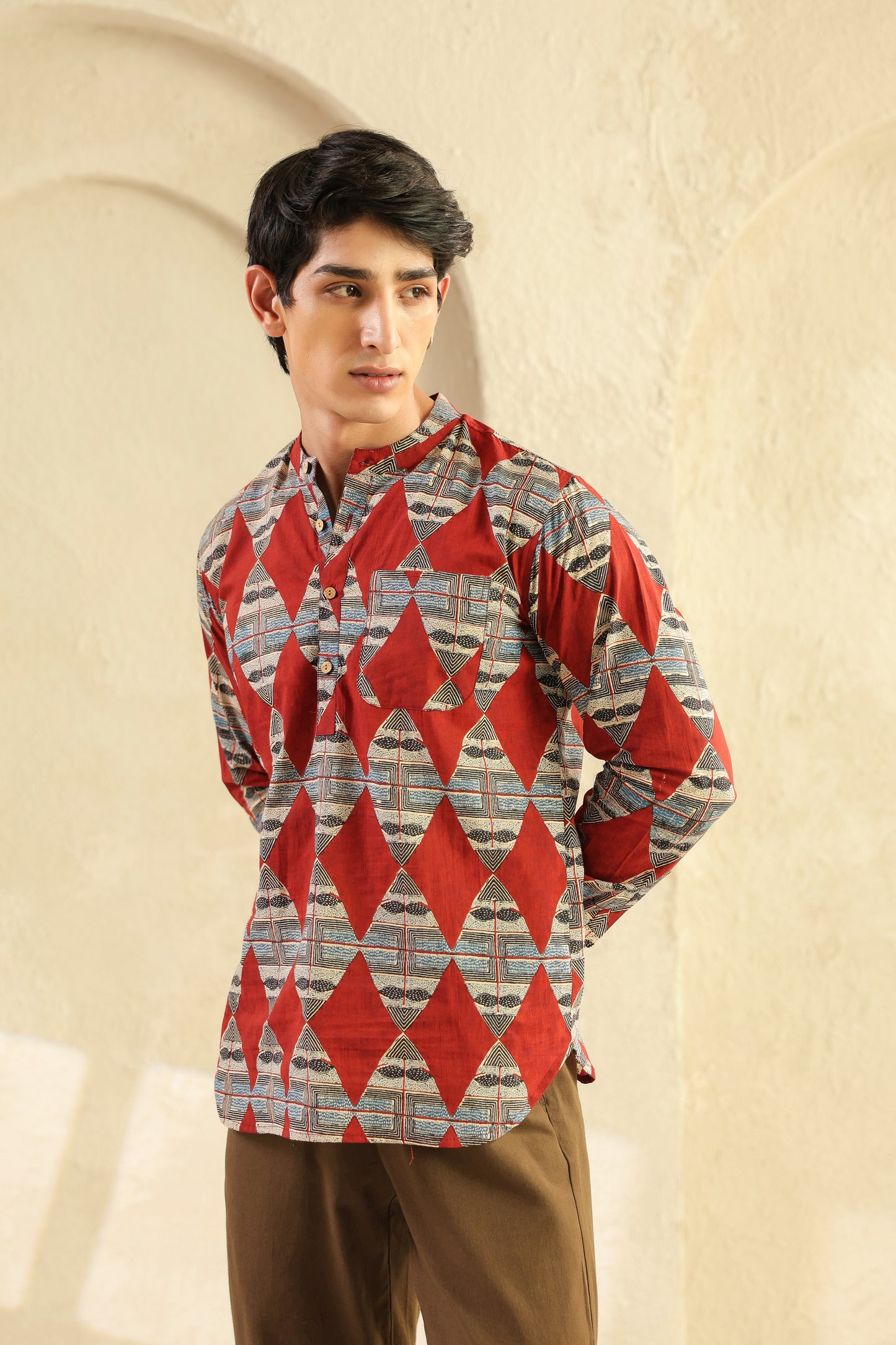 Red Diamond Cotton Shirt Kurta