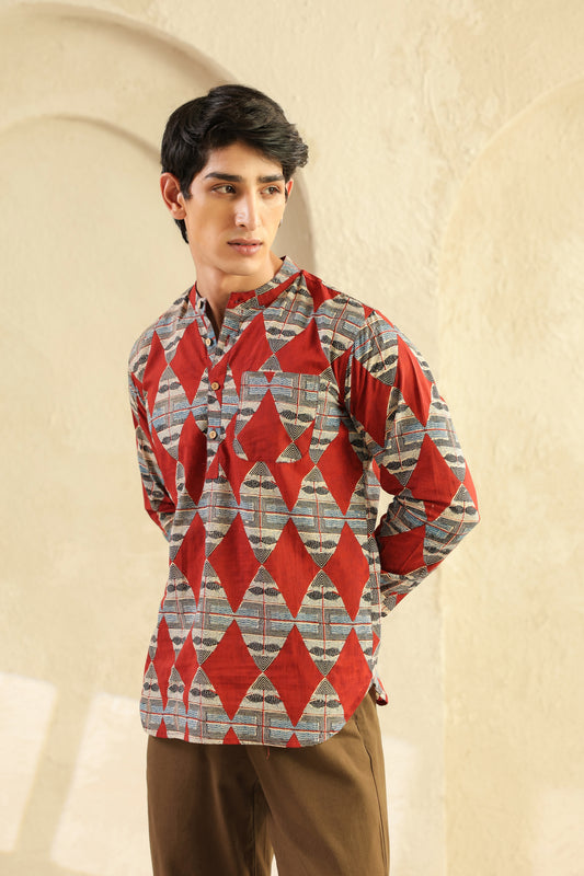 Red Diamond Cotton Shirt Kurta