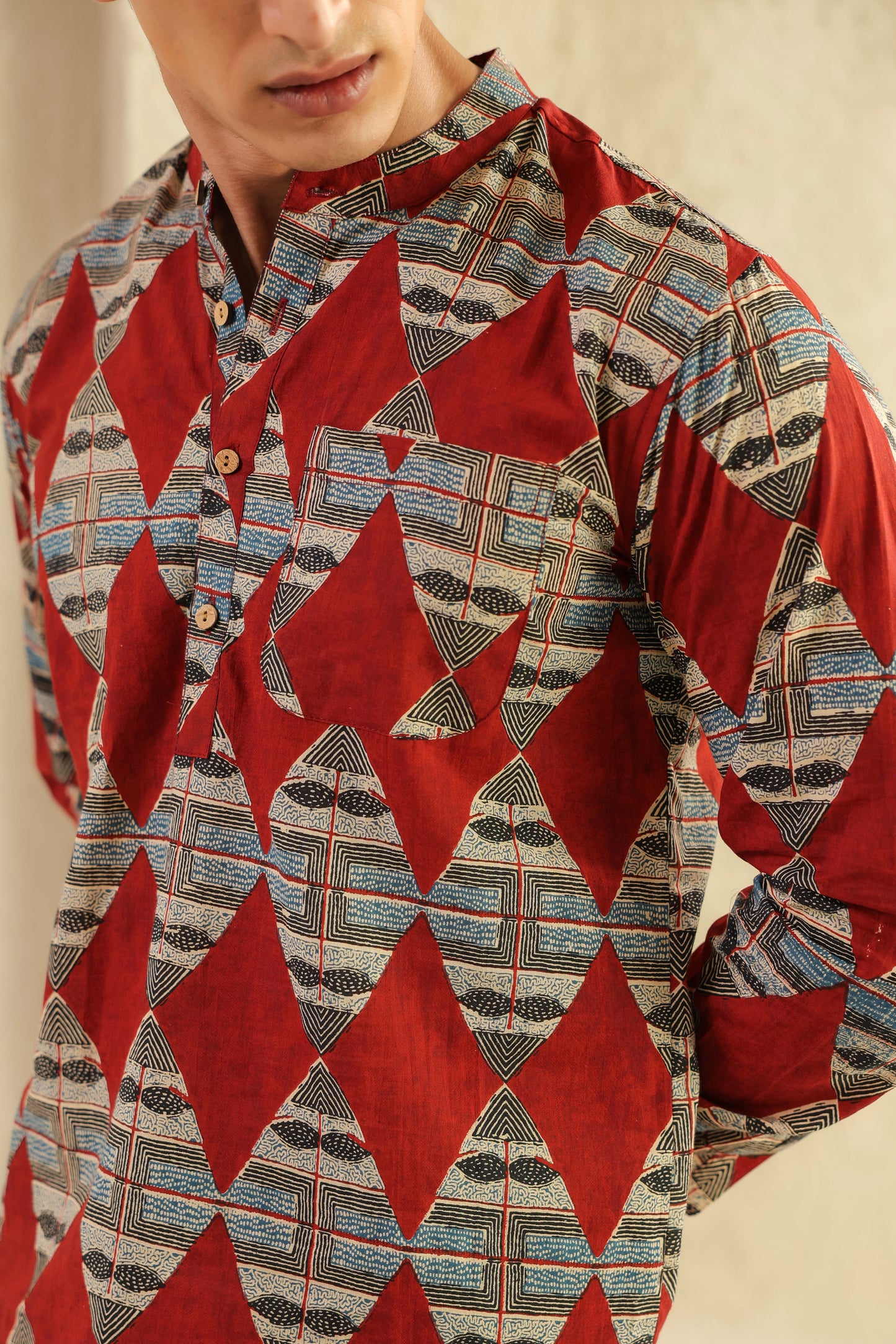 Red Diamond Cotton Shirt Kurta
