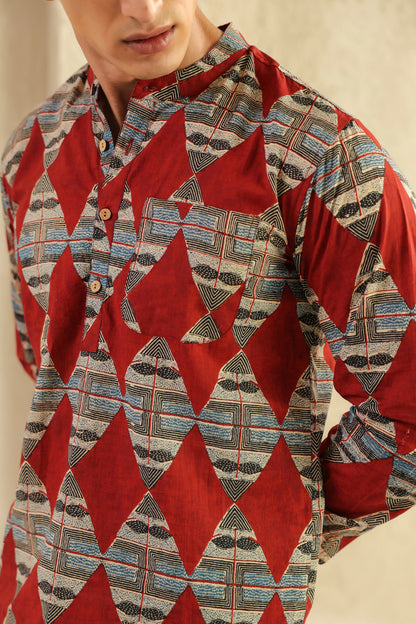 Red Diamond Cotton Shirt Kurta
