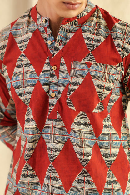 Red Diamond Cotton Shirt Kurta