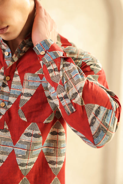 Red Diamond Cotton Shirt Kurta