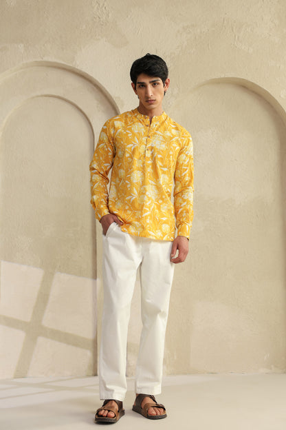 Butter Yellow Cotton Shirt Kurta