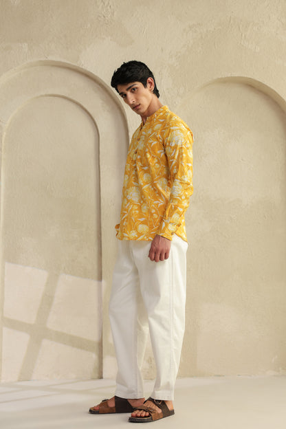 Butter Yellow Cotton Shirt Kurta