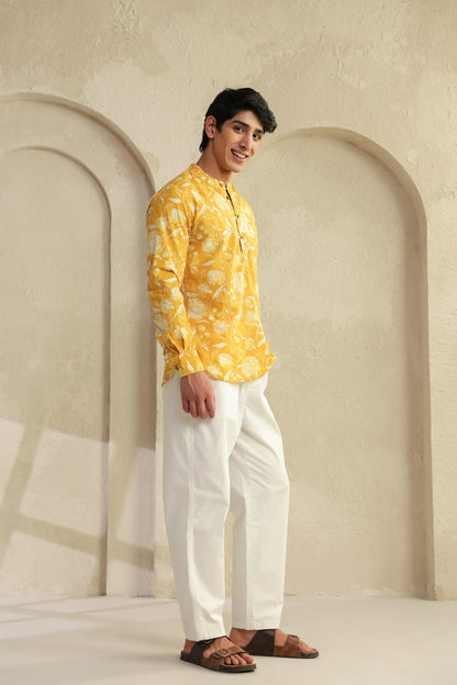 Butter Yellow Cotton Shirt Kurta