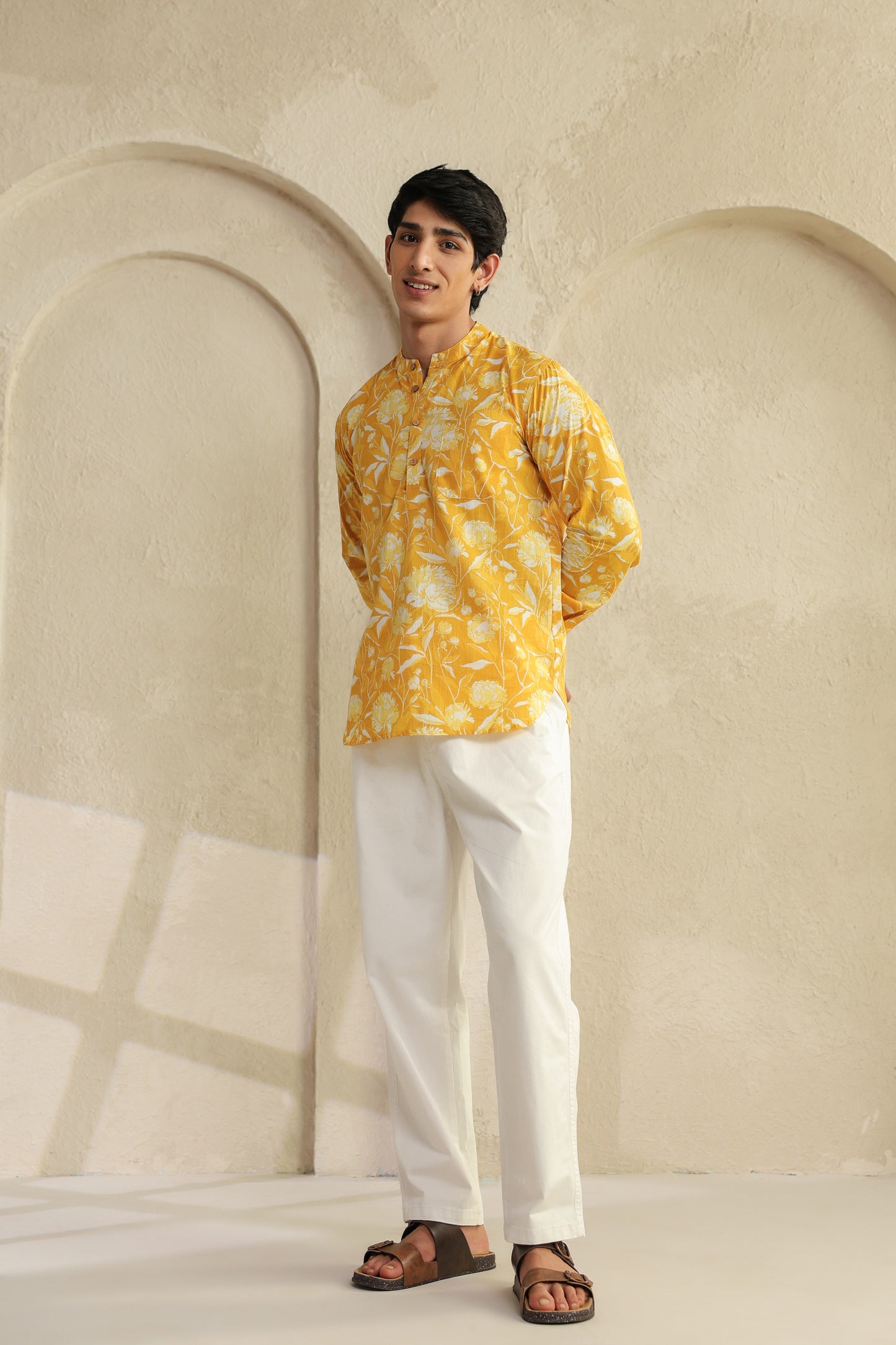 Butter Yellow Cotton Shirt Kurta