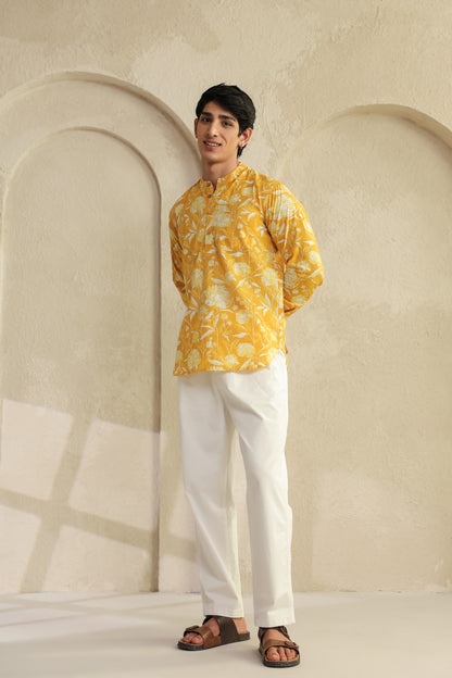 Butter Yellow Cotton Shirt Kurta