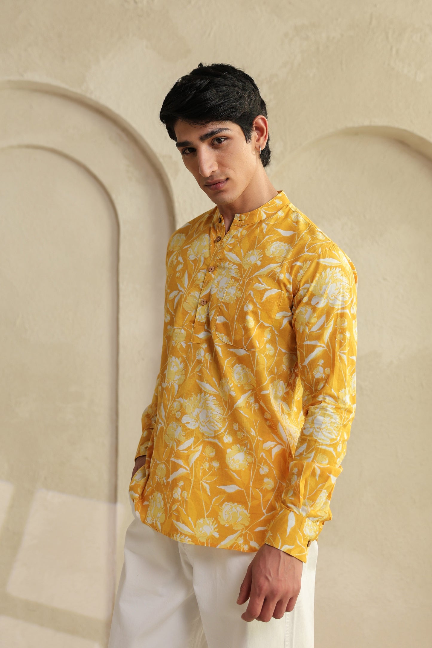 Butter Yellow Cotton Shirt Kurta