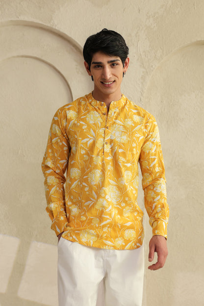 Butter Yellow Cotton Shirt Kurta