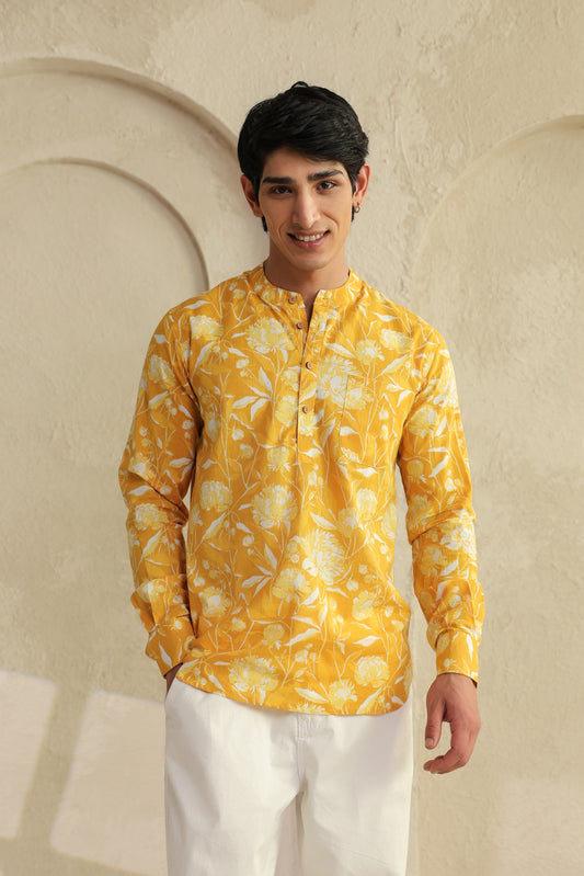 Butter Yellow Cotton Shirt Kurta