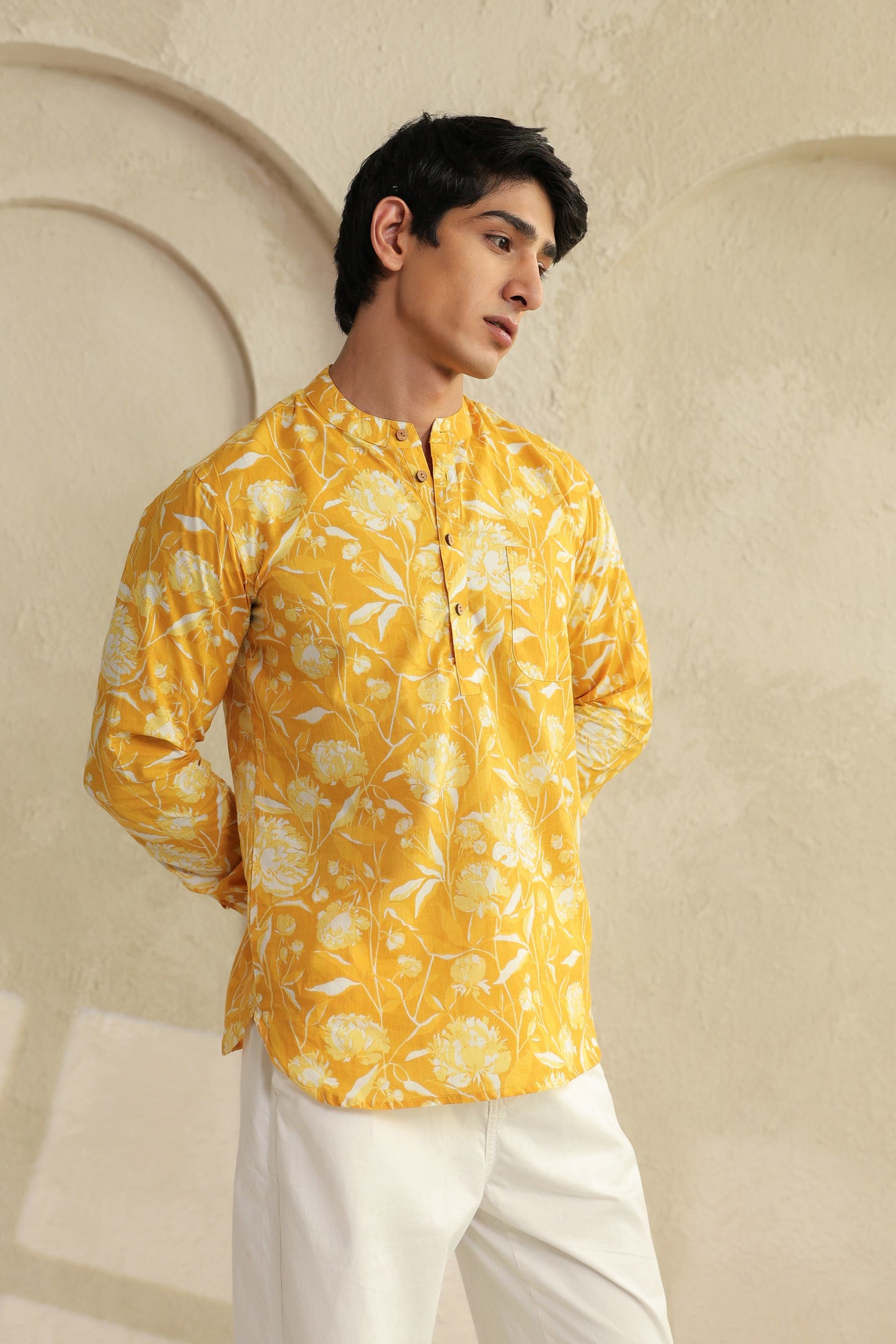 Butter Yellow Cotton Shirt Kurta