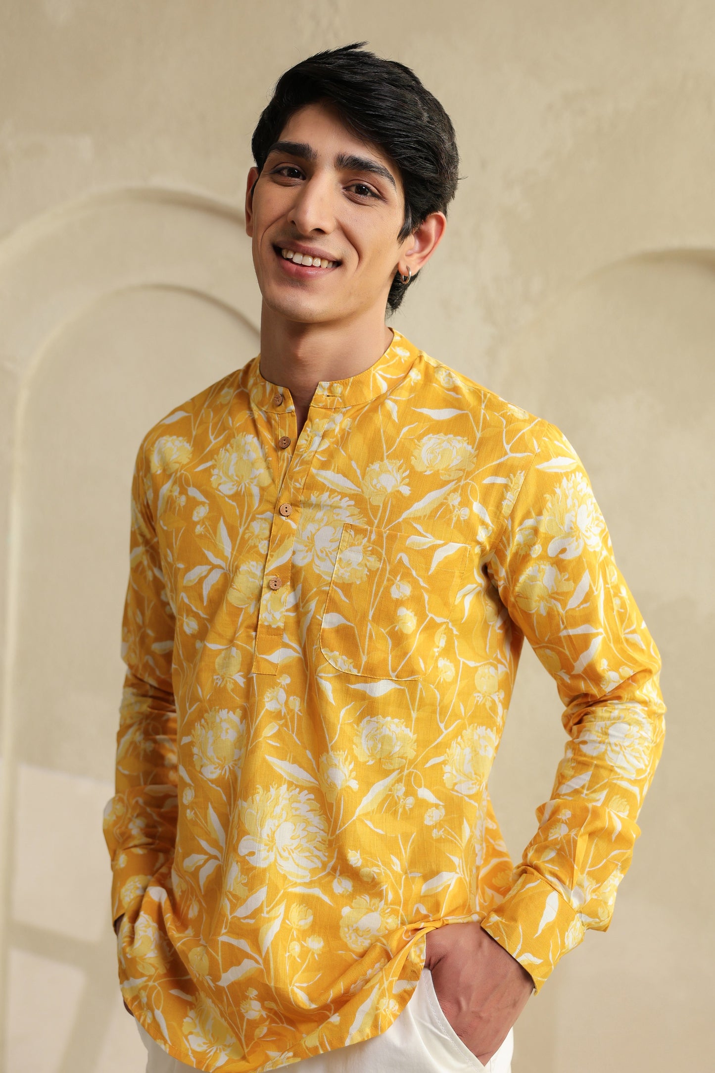 Butter Yellow Cotton Shirt Kurta