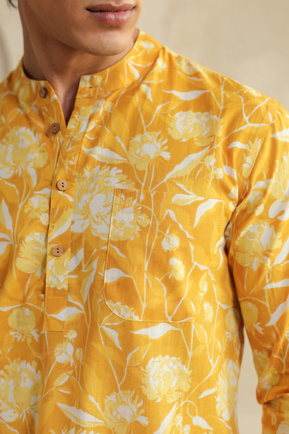 Butter Yellow Cotton Shirt Kurta