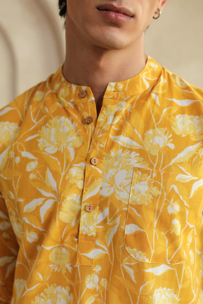 Butter Yellow Cotton Shirt Kurta