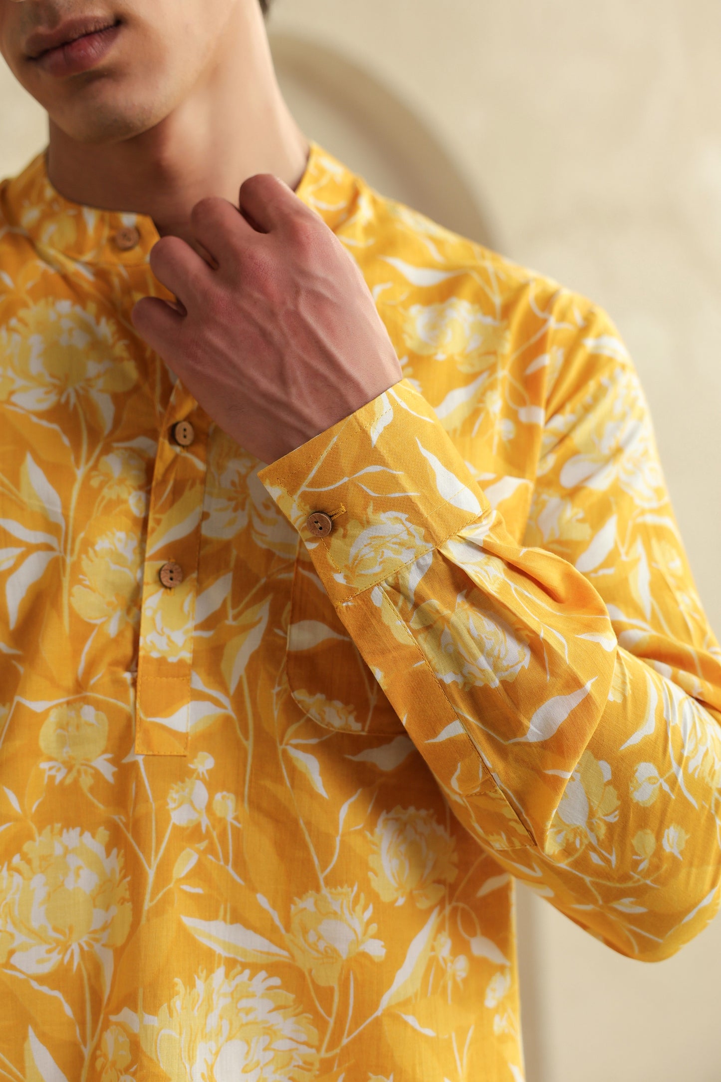 Butter Yellow Cotton Shirt Kurta