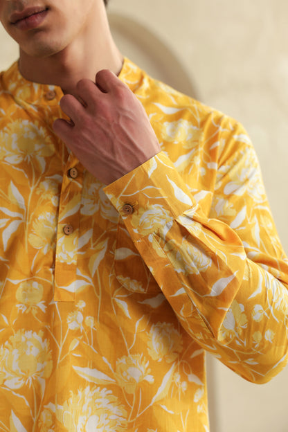 Butter Yellow Cotton Shirt Kurta