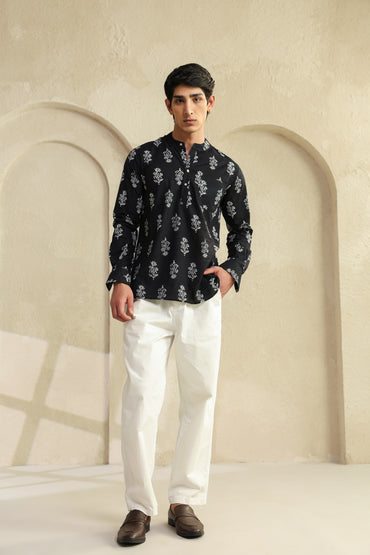 Black Grey Full Sleeves Shirt kurta
