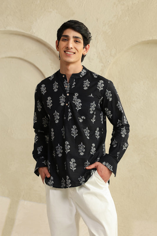 Black Grey Full Sleeves Shirt kurta