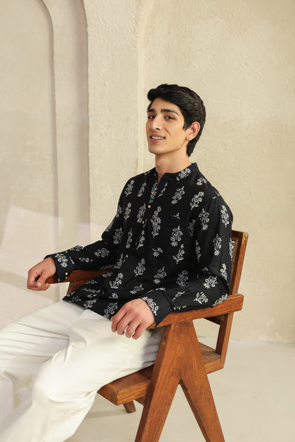 Black Grey Full Sleeves Shirt kurta