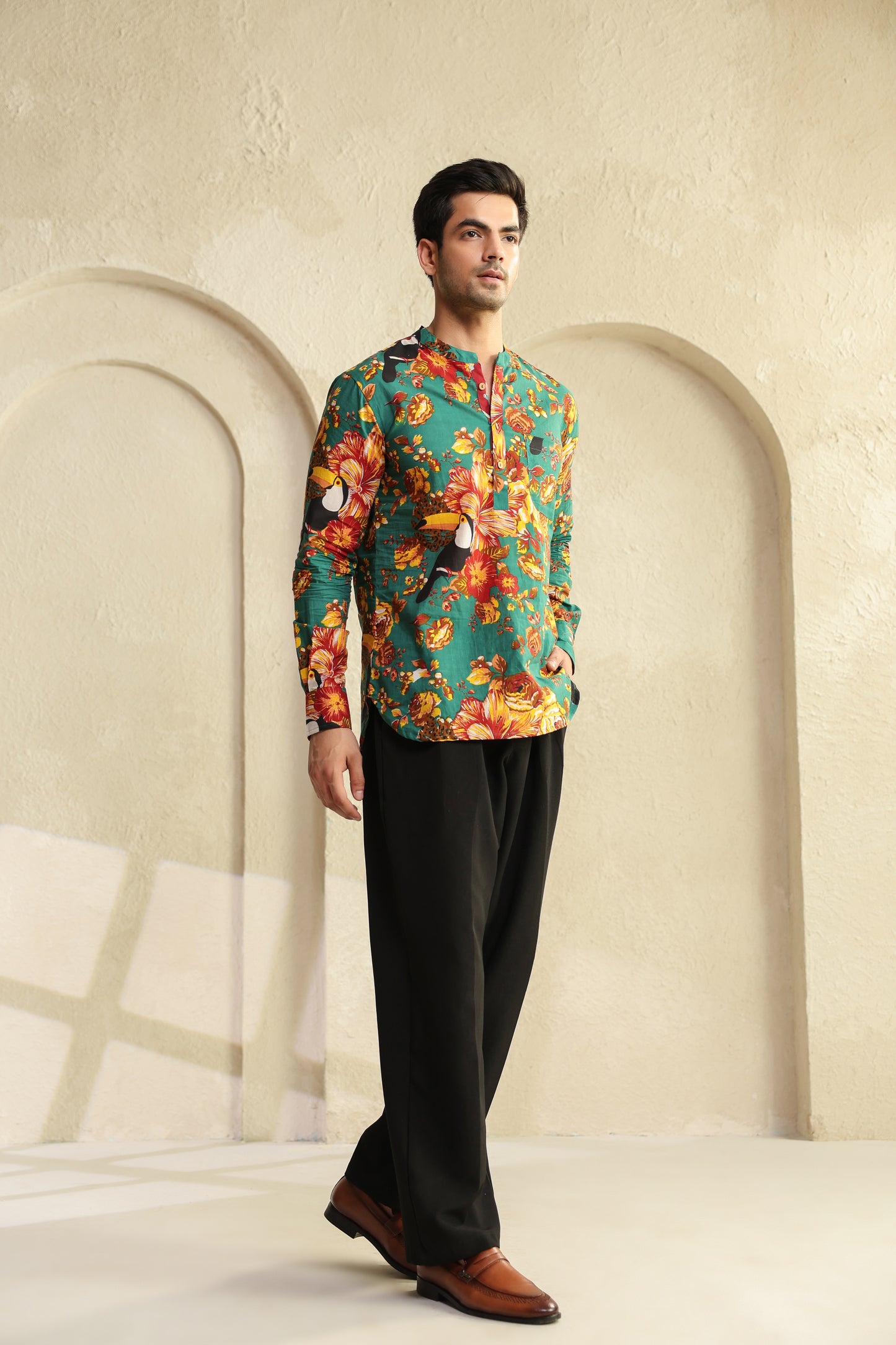 Teal floral Regular Shirt kurta