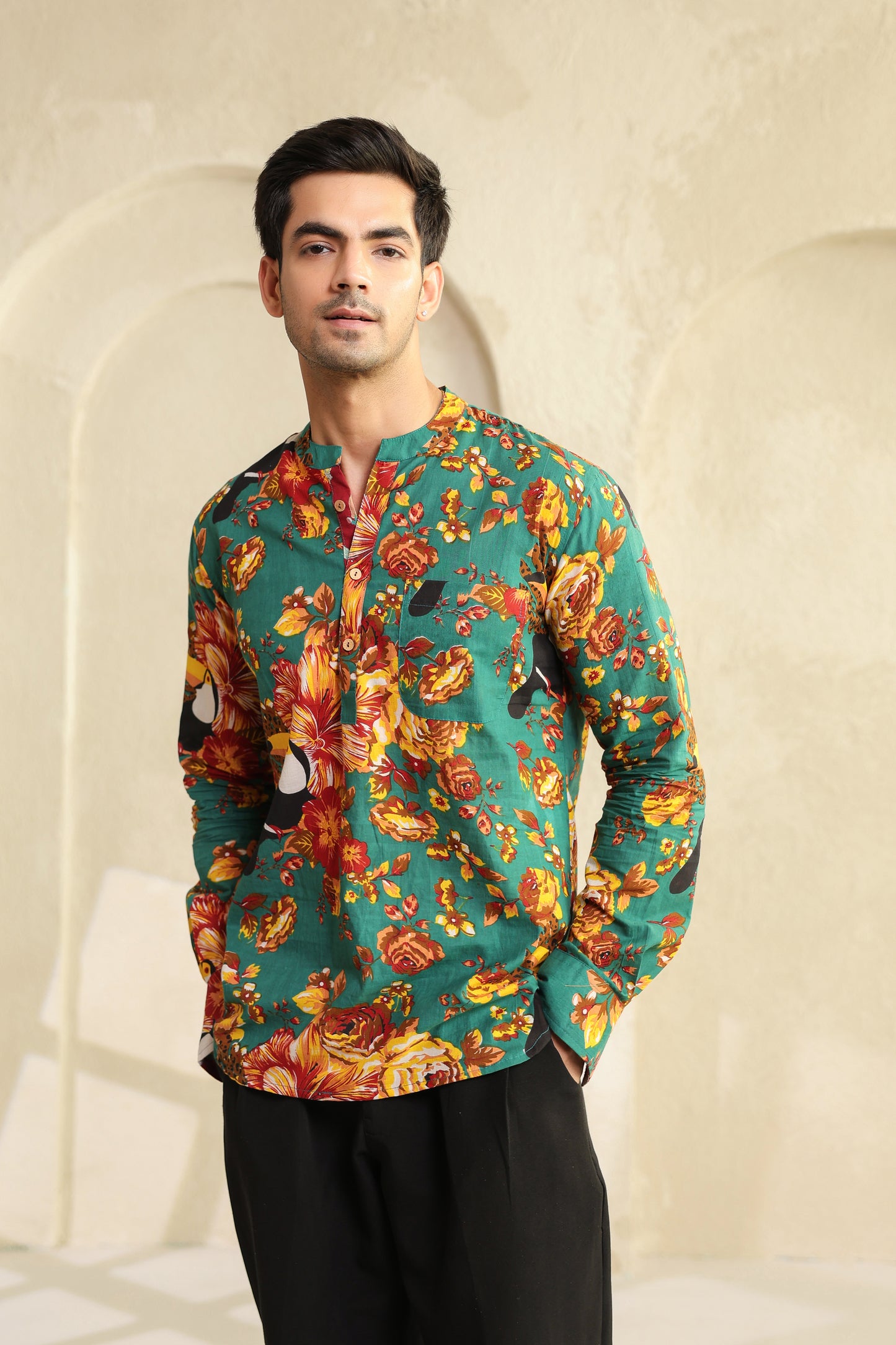 Teal floral Regular Shirt kurta