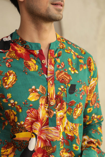 Teal floral Regular Shirt kurta