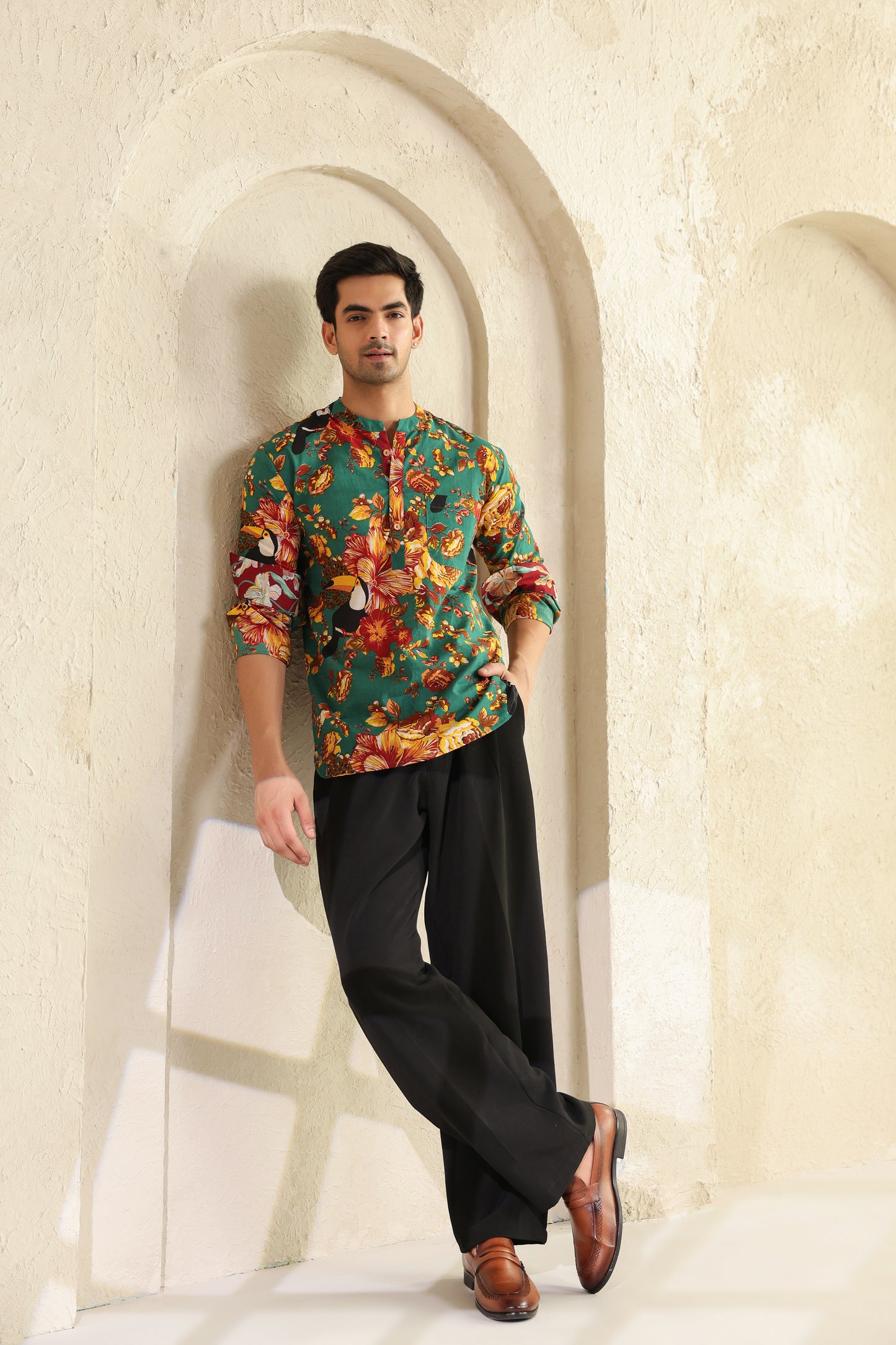 Teal floral Regular Shirt kurta