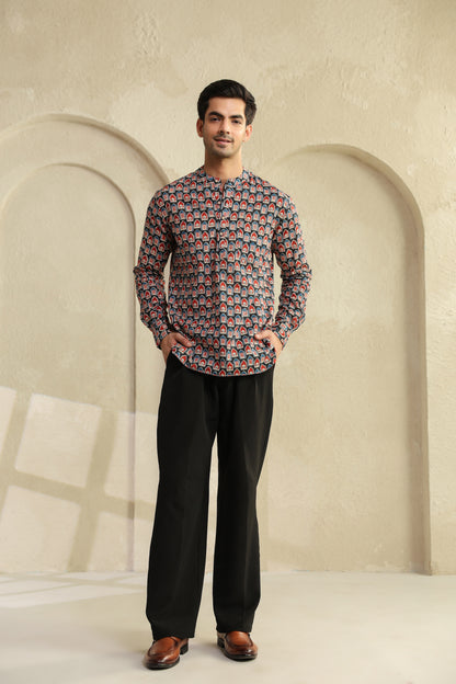 Black Red Abstract Shirt Kurta