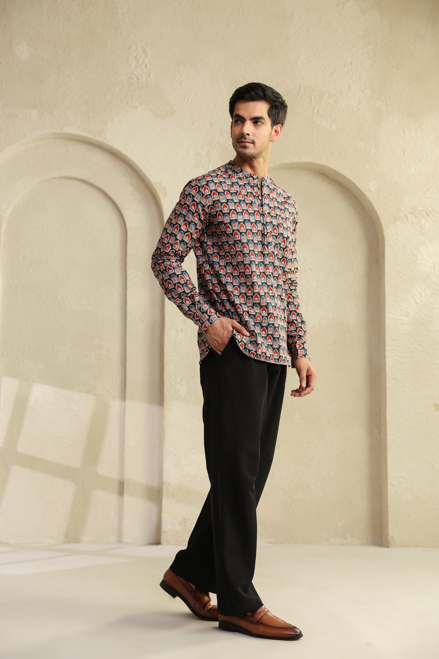 Black Red Abstract Shirt Kurta