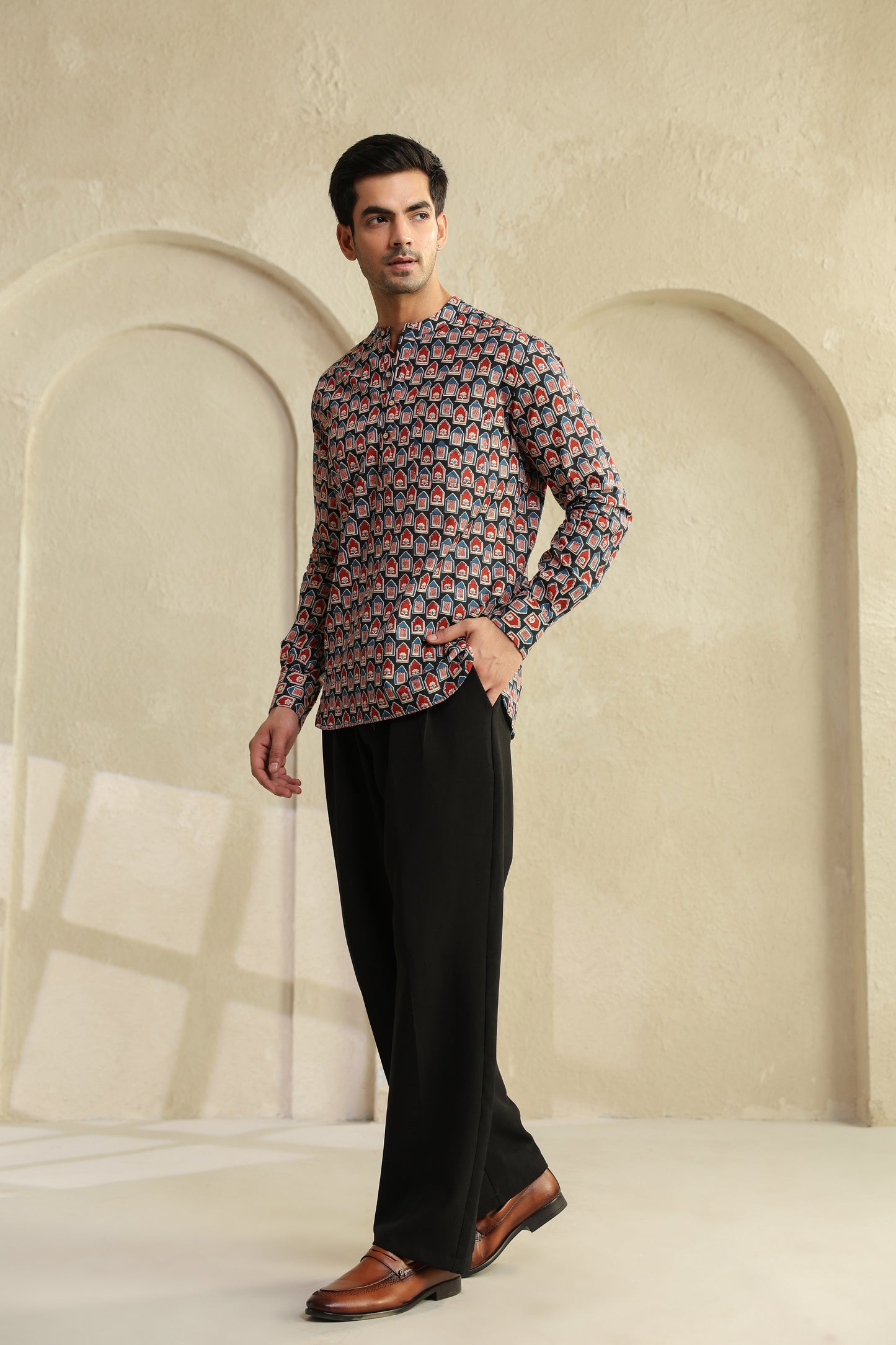 Black Red Abstract Shirt Kurta